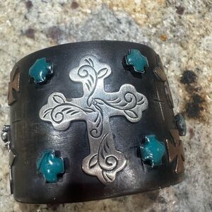 Silver and Turquoise Cross Cuff Bracelet